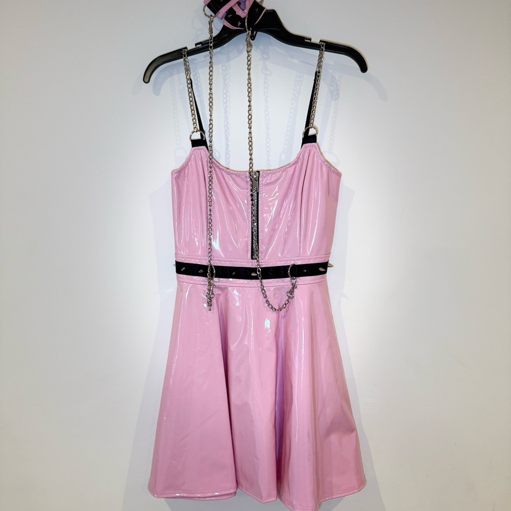 Dolls Kill Pink Mini Dress With Detachable Chained Cuffs